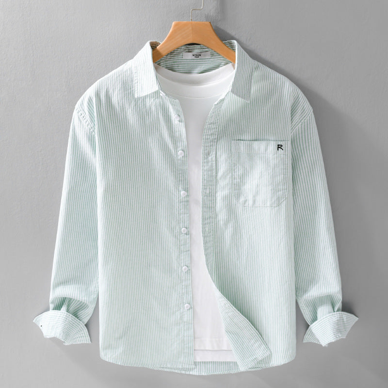 Camisa a Rayas de Manga Larga para Hombre - Corte Holgado Primavera Otoño