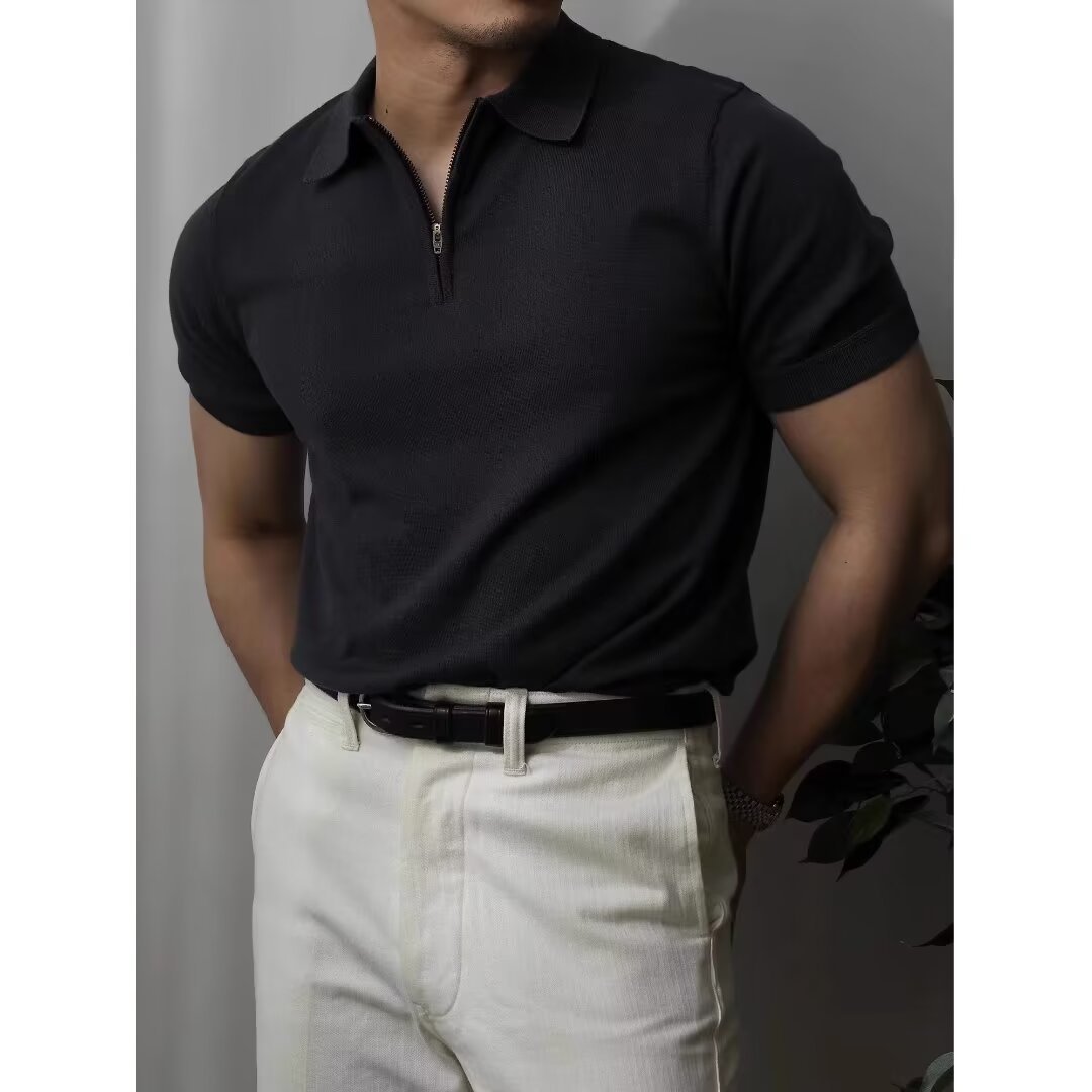 Camisa de Punto Slim Fit para Hombre - Manga Corta Colores Sólidos