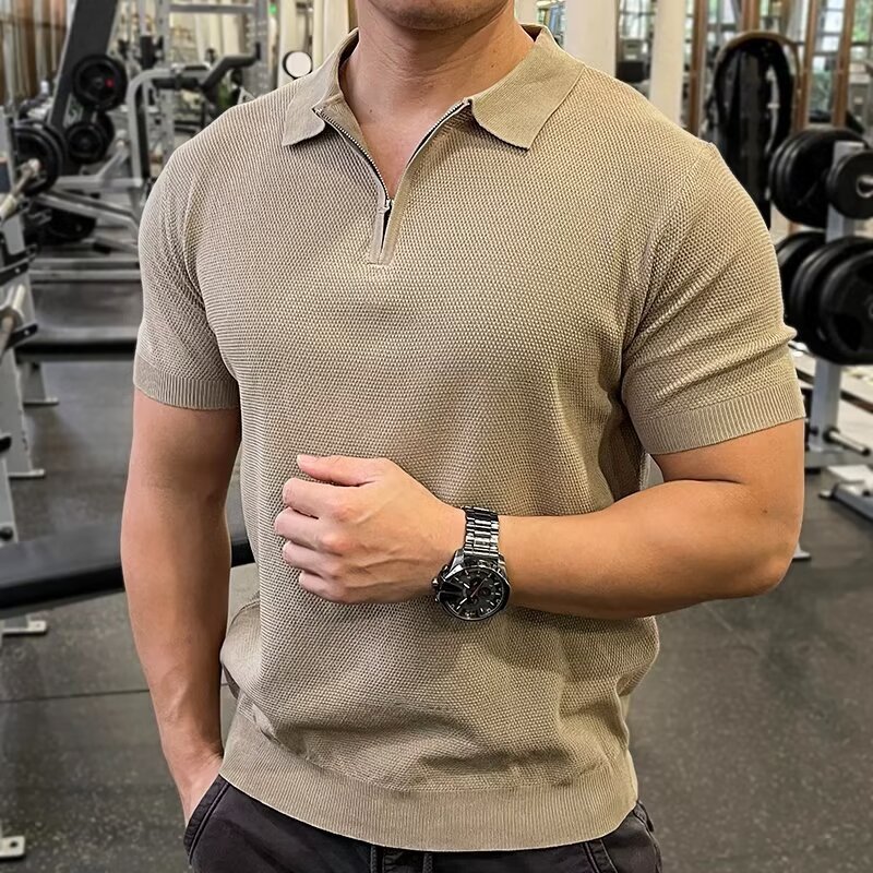 Camisa de Punto Slim Fit para Hombre - Manga Corta Colores Sólidos