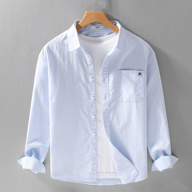 Camisa a Rayas de Manga Larga para Hombre - Corte Holgado Primavera Otoño