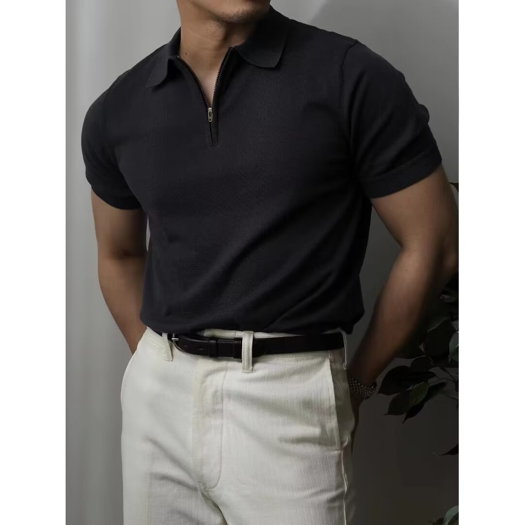Camisa de Punto Slim Fit para Hombre - Manga Corta Colores Sólidos